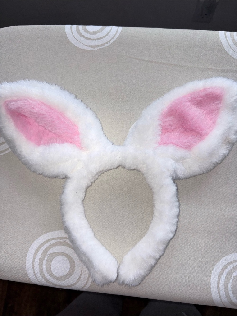 Plush Bunny Ear Headband - White with Pink Inner Ears